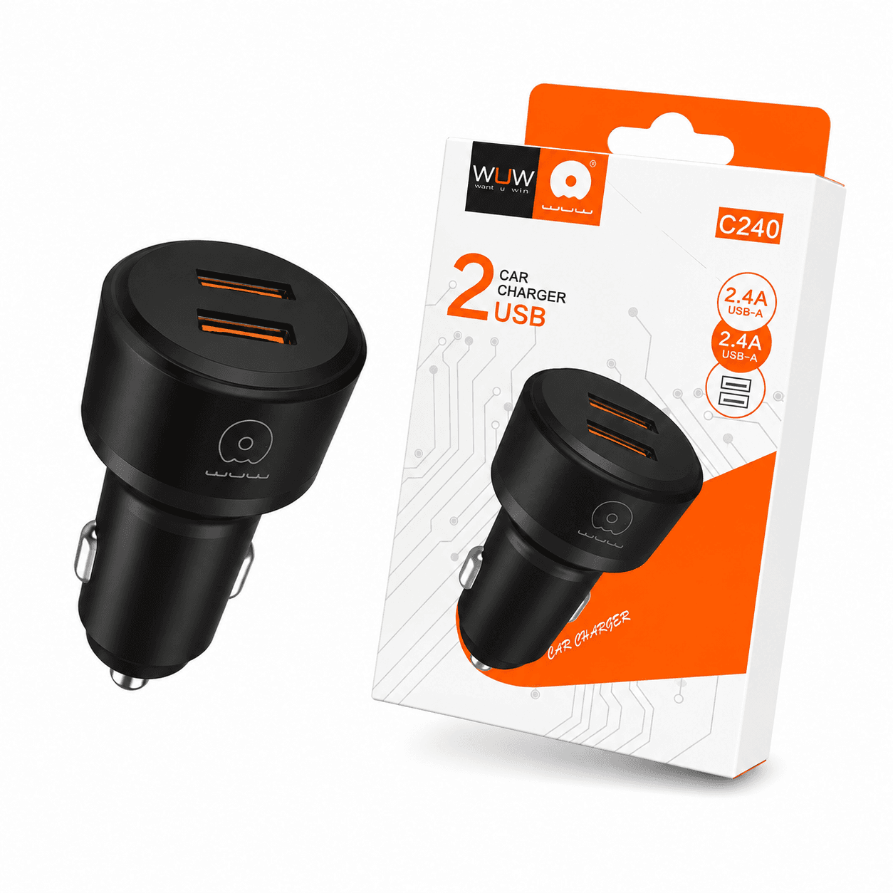 شارژر فندکی خودرو WUW C240 دو پورت USB-Aخروجی 2.4 آمپر